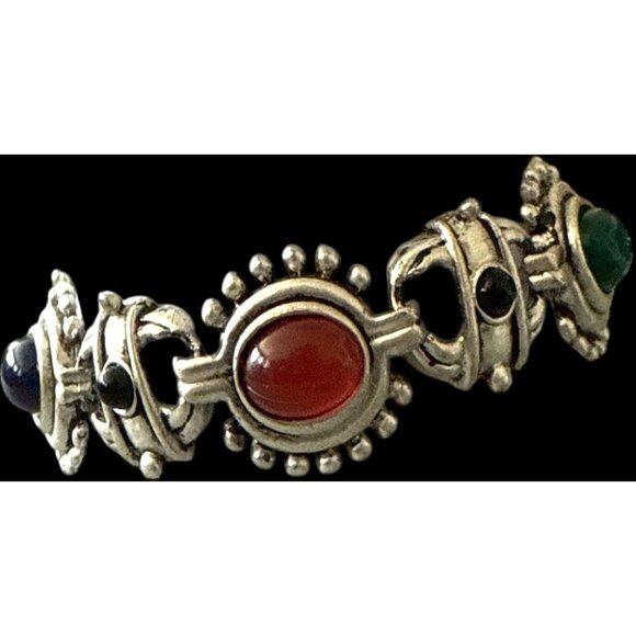 Vintage Multi-Stone Silver-Tone Bracelet  Orange Green & Blue Accents - Picture 2 of 6